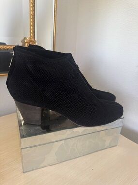Black Suede Ankle Boots - Low Block Heel